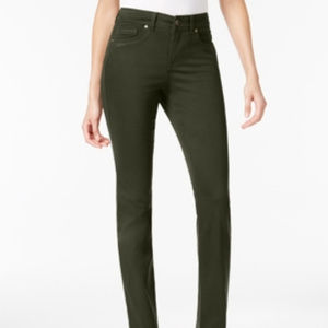 Style&Co Rail Straight Leg Embroidered Olive Jeans
